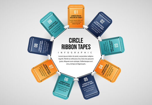 9 Ribbon Tabs in Circle Infographic