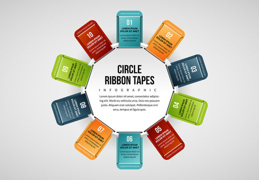 10 Ribbon Tabs in Circle Infographic