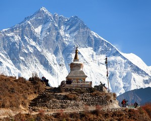 Stupa and Mount Lhotse south rock face