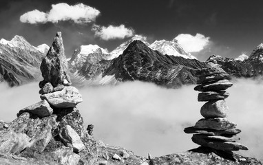 view of everest with stone man or stone pyramid