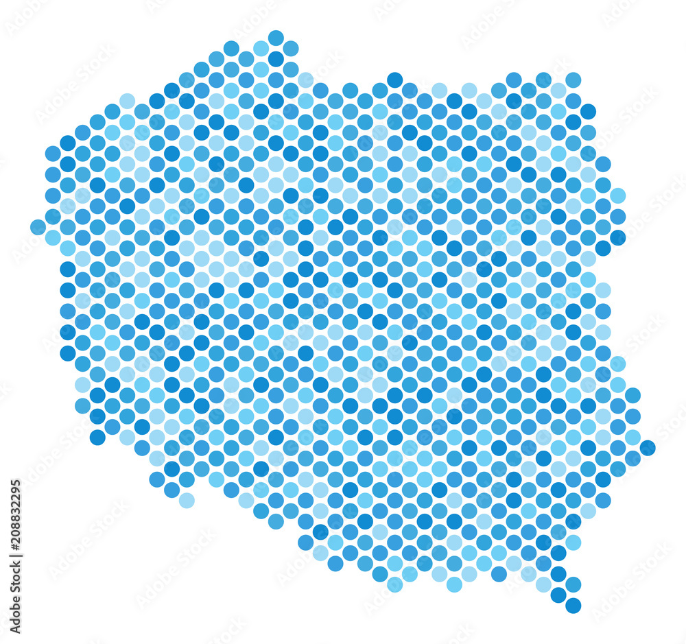 Poster blue round spot poland map. vector geographic map in blue color hues on a white background. vector c