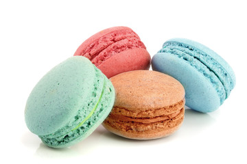 colorful macaroons isolated on white background closeup