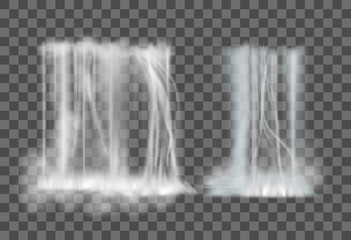 Realistic Waterfall set isolated on transparent background. Vector Illustration.