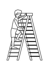 man climbing stepladder with swimsuit character vector illustration design