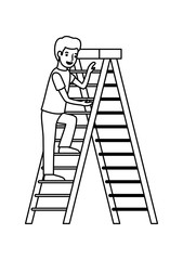 man climbing stepladder character vector illustration design