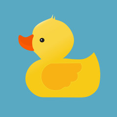 Isolated Yellow Duck on Blue Background.