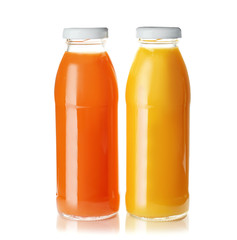 Bottles with fresh juices on white background