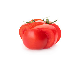 Cut ripe red tomato on white background
