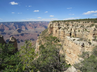 Picturesque view of the Grand Canyon on a sunny day, view from the South Rim Trail 
