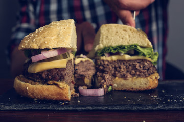 Man eating burger