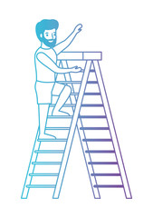 man climbing stepladder with swimsuit character vector illustration design