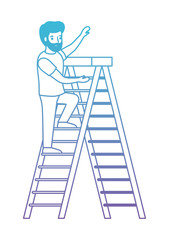 man climbing stepladder character vector illustration design