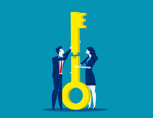 Two Business. Teamwork jigsaw the keys together. Concept business partnership vector illustration, Flat business cartoon, Character design style.