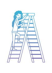 woman climbing stepladder character vector illustration design