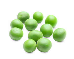 Fresh green peas on white background