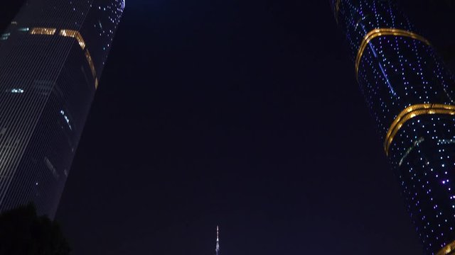 night illuminated guangzhou city famous canton tower crowded square panorama 4k china
