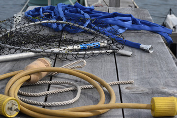 Boating equipment on table