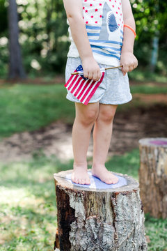 Child holding American flag