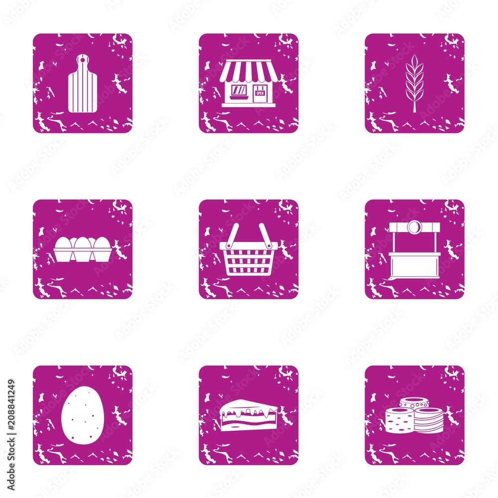 Poster outlet icons set. grunge set of 9 outlet vector icons for web isolated on white background
