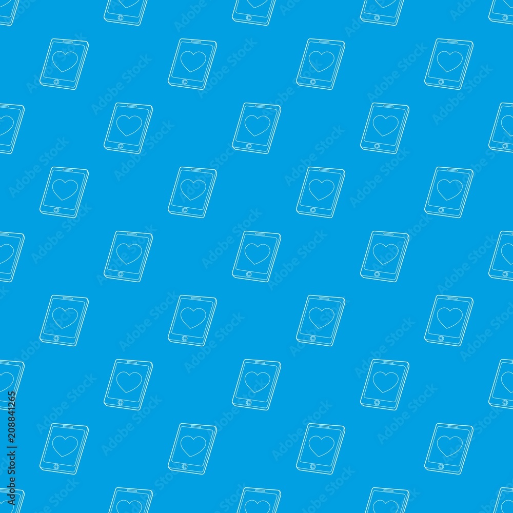 Poster mobile phone with heart pattern vector seamless blue repeat for any use