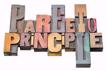Pareto principle word abstract in wood type