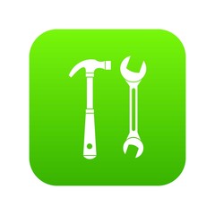 Hammer and wrench icon digital green for any design isolated on white vector illustration