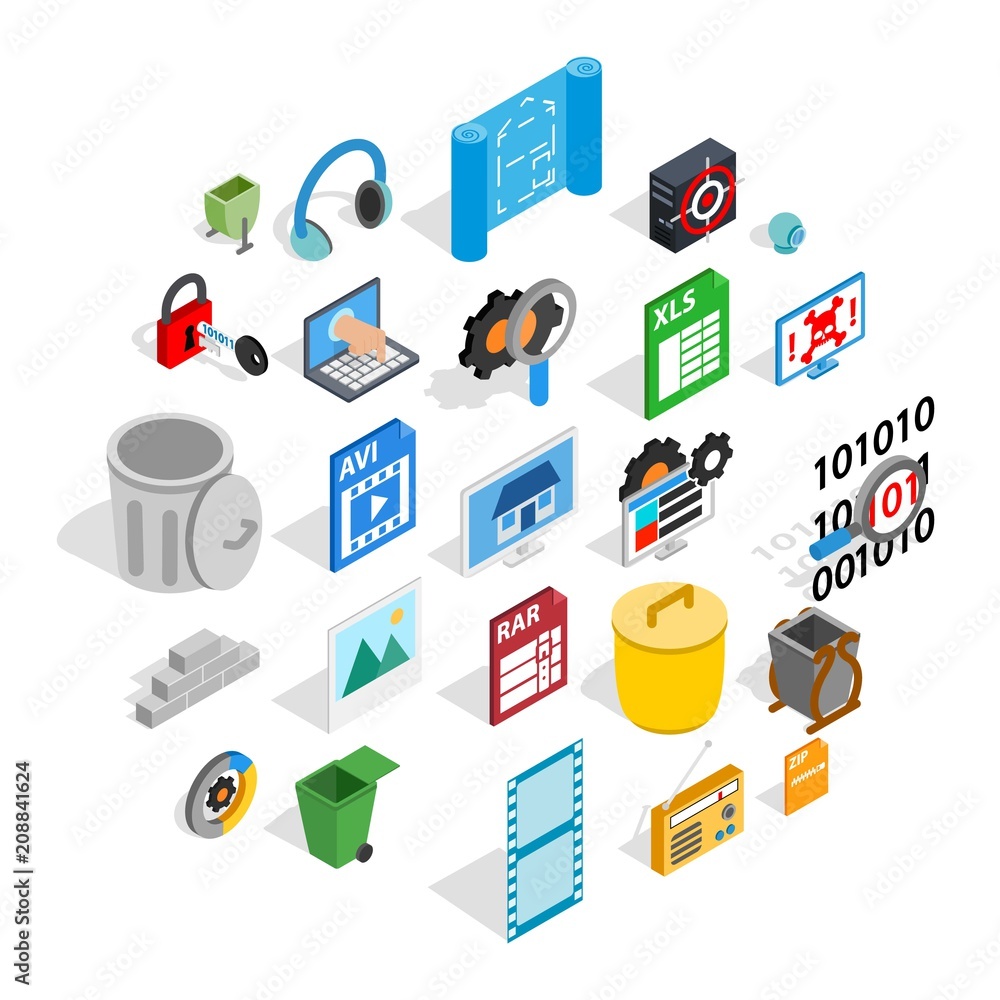 Aufkleber binary code icons set. isometric set of 25 binary code vector icons for web isolated on white backgr