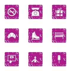 Moppet icons set. Grunge set of 9 moppet vector icons for web isolated on white background