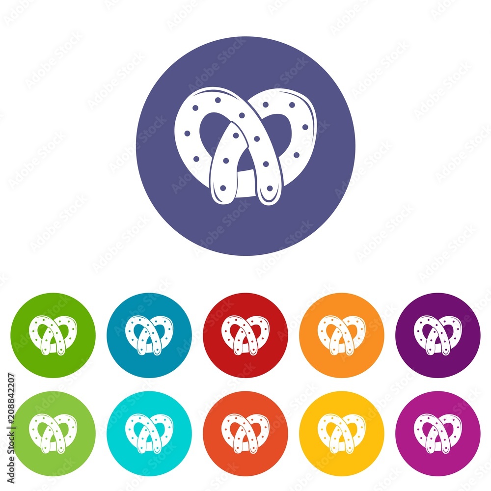 Poster pretzel icons color set vector for any web design on white background