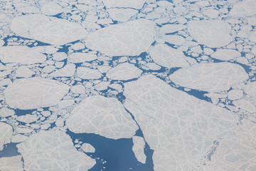 An Aerial View looking at the frozen landscape of Hudson Bay, Canada