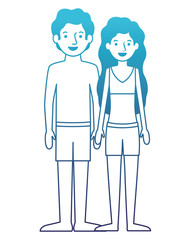 young couple with swimsuit avatars characters character vector illustration