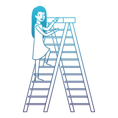woman climbing stepladder character vector illustration design