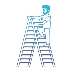 man climbing stepladder character vector illustration design