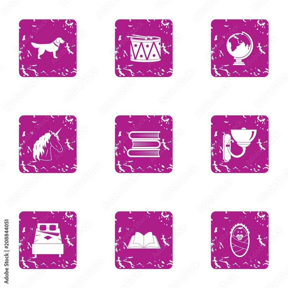 Poster cattery icons set. grunge set of 9 cattery vector icons for web isolated on white background