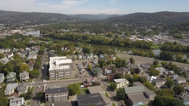 Aerial view of Binghamton New York upstate small town working class community