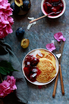 Pancake with plum compote