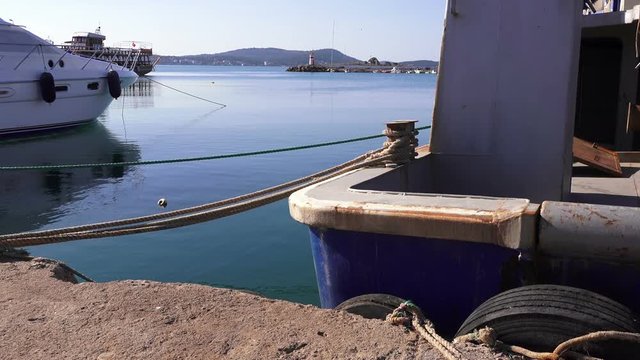 Marine dock on Junda ( Alibey) Island on a clear sunny day, Turkey