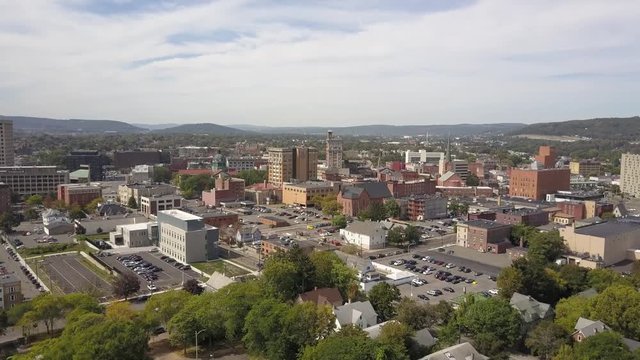 Aerial view of Binghamton New York upstate small town working class community