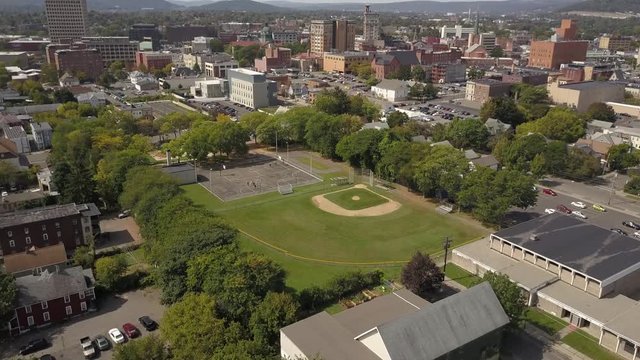 Aerial view of Binghamton New York upstate small town working class community