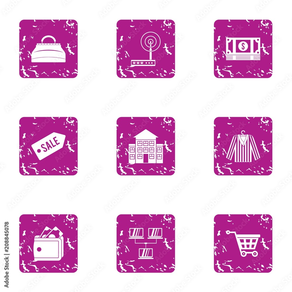Poster wifi shop icons set. grunge set of 9 wifi shop vector icons for web isolated on white background