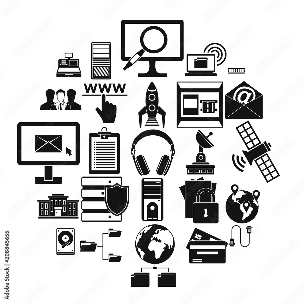 Poster hacker icons set. simple set of 25 hacker vector icons for web isolated on white background