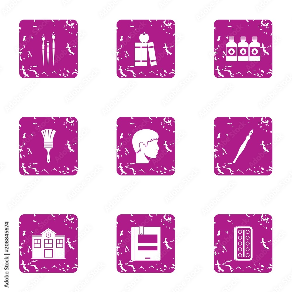 Poster paint master icons set. grunge set of 9 paint master vector icons for web isolated on white backgrou