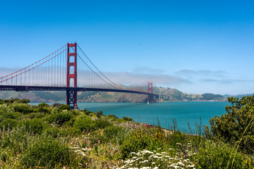 Fototapeta na wymiar Golden gate bridge vivid day landscape, San Francisco, USA
