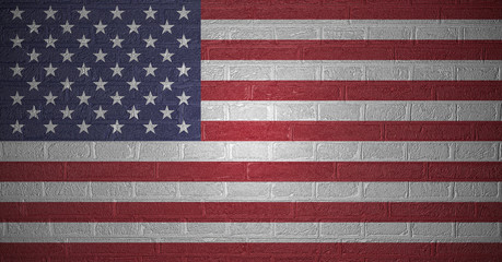 Flag of the United States of America on brick wall, 3d illustration