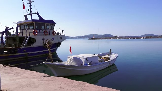 Marine dock on Junda ( Alibey) Island on a clear sunny day, Turkey, Ayvalik