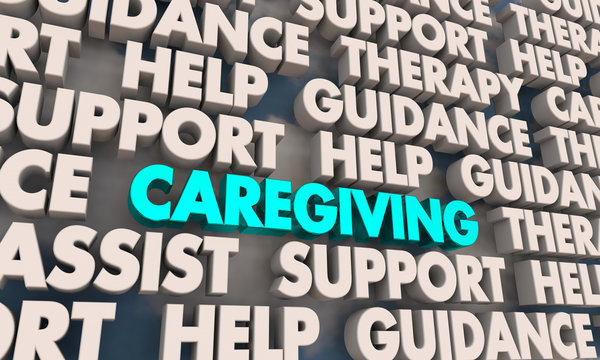 Caregiving Assistance Help Support Caregiver Words 3d Render Illustration