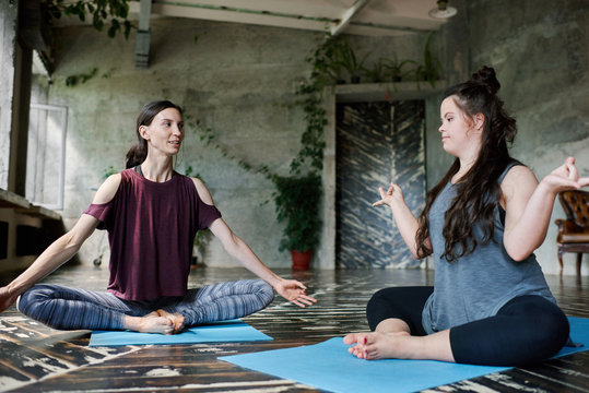 Meditation class with differently-abled woman