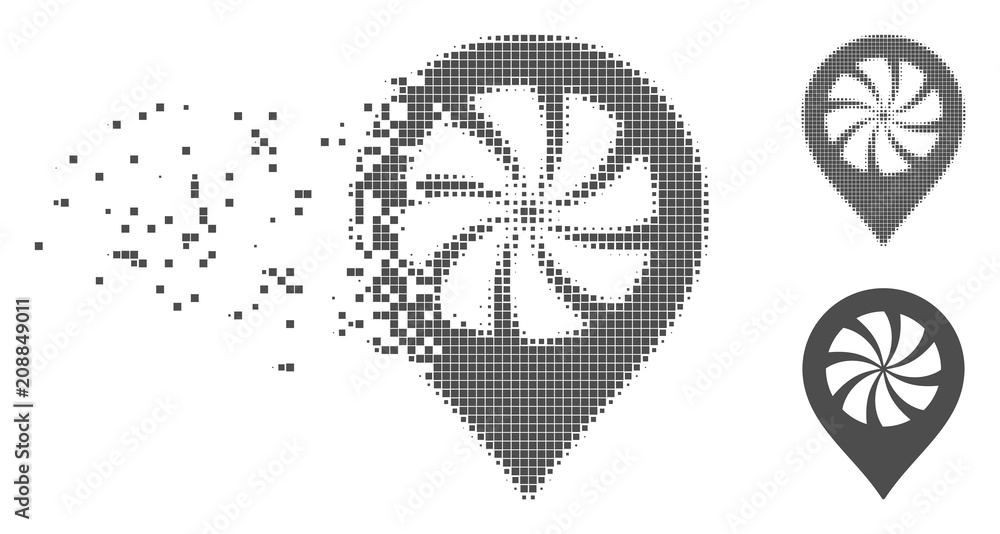 Poster gray vector cooler fan marker icon in dissolved, dotted halftone and undamaged whole variants. disap