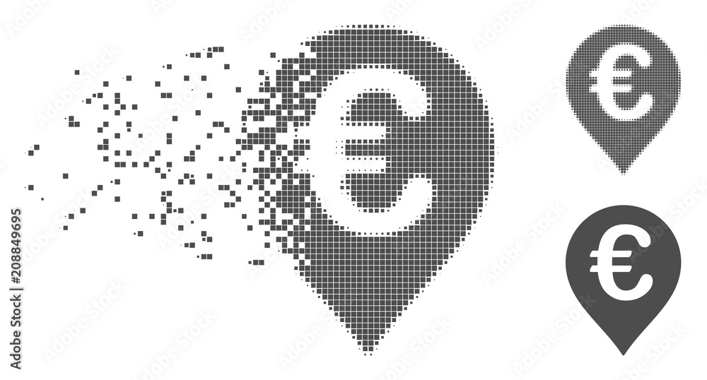 Fototapete gray vector euro map marker icon in dissolved, pixelated halftone and undamaged entire versions. dis