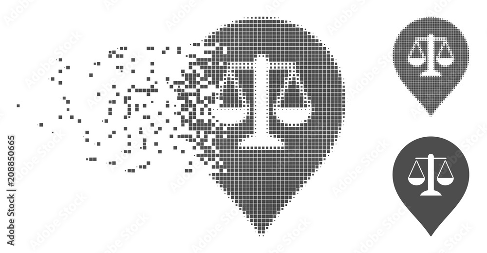 Poster grey vector justice weight marker icon in dispersed, pixelated halftone and undamaged solid versions